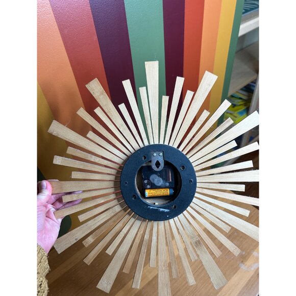 MCM mid century modern style wooden spike clock battery - Picture 4 of 5